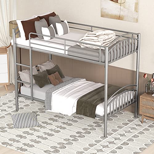 Lostcat Twin Over Twin Metal Bunk Bed Frame, Heavy Duty Beds, Can be Divided into Two for Boys Girls Teens Dormitory Bedroom, Space Saving Design, No Box Spring Needed, Easy to Assemble, Silver - Lostcat