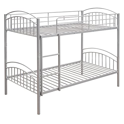 Lostcat Twin Over Twin Metal Bunk Bed Frame, Heavy Duty Beds, Can be Divided into Two for Boys Girls Teens Dormitory Bedroom, Space Saving Design, No Box Spring Needed, Easy to Assemble, Silver - Lostcat