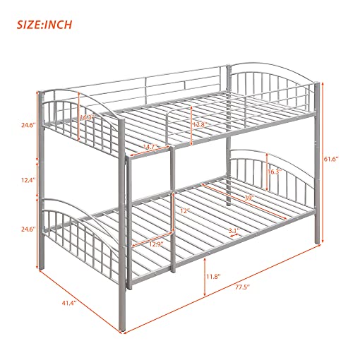 Lostcat Twin Over Twin Metal Bunk Bed Frame, Heavy Duty Beds, Can be Divided into Two for Boys Girls Teens Dormitory Bedroom, Space Saving Design, No Box Spring Needed, Easy to Assemble, Silver - Lostcat
