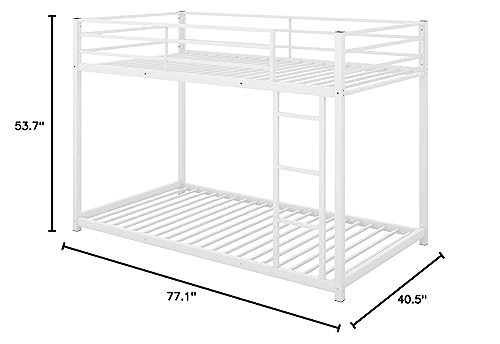 Lostcat Twin Over Twin Metal Bunk Bed, Low Bunk Bed Whit Safety Guardrail and Ladder,No Box Spring Needed,Suitable for Girls Boys Toddlers,White - Lostcat