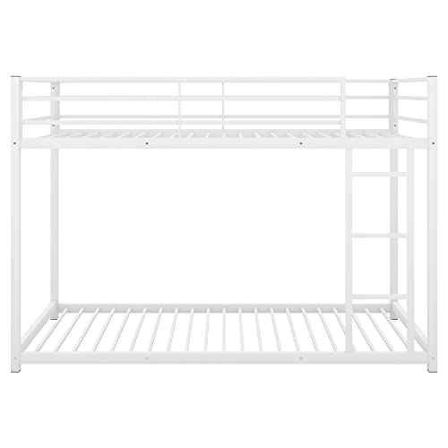 Lostcat Twin Over Twin Metal Bunk Bed, Low Bunk Bed Whit Safety Guardrail and Ladder,No Box Spring Needed,Suitable for Girls Boys Toddlers,White - Lostcat