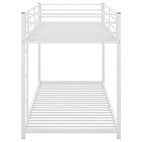 Lostcat Twin Over Twin Metal Bunk Bed, Low Bunk Bed Whit Safety Guardrail and Ladder,No Box Spring Needed,Suitable for Girls Boys Toddlers,White - Lostcat