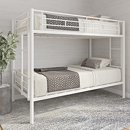 Lostcat Twin Over Twin Metal Bunk Bed,Heavy Duty Bunk Beds Frame with Safety Guardrails and ladders for Dormitory, Bedroom,Guest Room,No Box Spring Needed, White - Lostcat