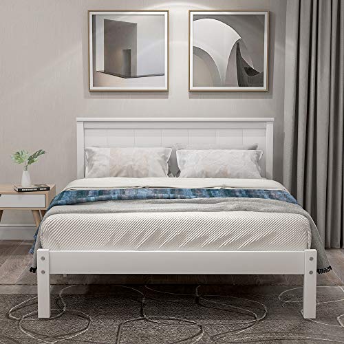 Lostcat Twin Size Bed Frame with Headboard, Wood Platform Bed for Boys Girls Teens Adults, Wood Slat Support, No Box Spring Needed/Easy Assembly, White - Lostcat