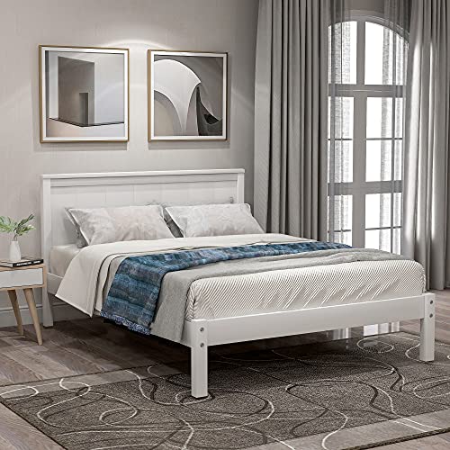 Lostcat Twin Size Bed Frame with Headboard, Wood Platform Bed for Boys Girls Teens Adults, Wood Slat Support, No Box Spring Needed/Easy Assembly, White - Lostcat