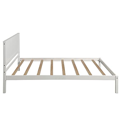 Lostcat Twin Size Bed Frame with Headboard, Wood Platform Bed for Boys Girls Teens Adults, Wood Slat Support, No Box Spring Needed/Easy Assembly, White - Lostcat