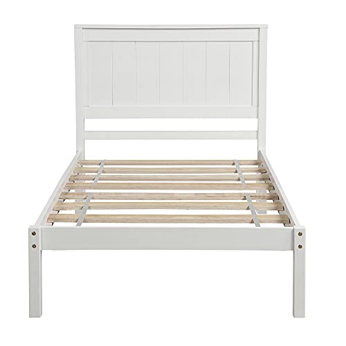 Lostcat Twin Size Bed Frame with Headboard, Wood Platform Bed for Boys Girls Teens Adults, Wood Slat Support, No Box Spring Needed/Easy Assembly, White - Lostcat