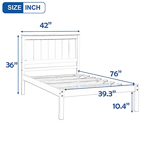 Lostcat Twin Size Bed Frame with Headboard, Wood Platform Bed for Boys Girls Teens Adults, Wood Slat Support, No Box Spring Needed/Easy Assembly, White - Lostcat