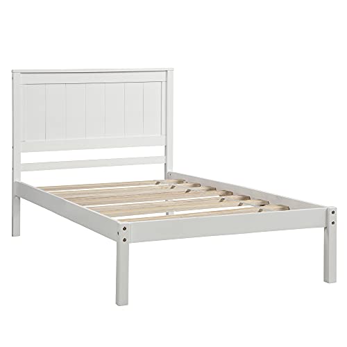 Lostcat Twin Size Bed Frame with Headboard, Wood Platform Bed for Boys Girls Teens Adults, Wood Slat Support, No Box Spring Needed/Easy Assembly, White - Lostcat