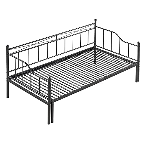 Lostcat Twin Size Daybed Bed with Pop Up Trundle, Metal Bedframe with Safety Guardrails & Heavy Duty Steel Slat Support for Kids Teens Adults, Space Saving, No Box Spring Needed, Black - Lostcat