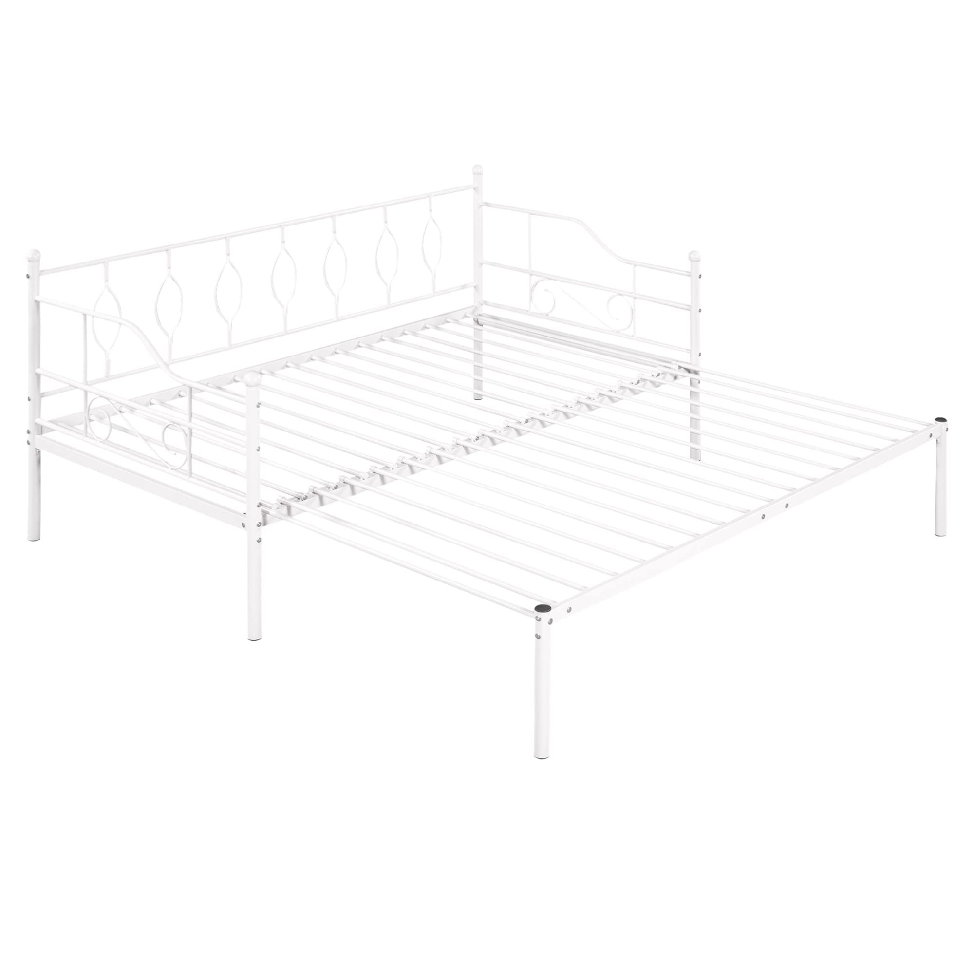 Lostcat Twin Size Daybed Bed with Trundle, Metal Bedframe with Safety Guardrails & Heavy Duty Steel Slat Support for Kids Teens Adults, Space Saving, No Box Spring Needed, White - Lostcat