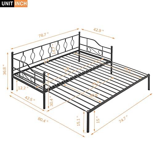 Lostcat Twin Size Daybed Bed with Trundle,Metal Bedframe with Safety Guardrails & Heavy Duty Steel Slat Support,for Kids Teens Adults. No Box Spring Needed,Black - Lostcat