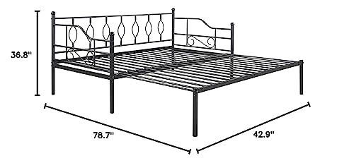 Lostcat Twin Size Daybed Bed with Trundle,Metal Bedframe with Safety Guardrails & Heavy Duty Steel Slat Support,for Kids Teens Adults. No Box Spring Needed,Black - Lostcat