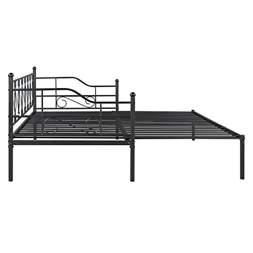 Lostcat Twin Size Daybed Bed with Trundle,Metal Bedframe with Safety Guardrails & Heavy Duty Steel Slat Support,for Kids Teens Adults. No Box Spring Needed,Black - Lostcat