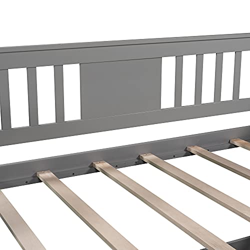 Lostcat Twin Size Daybed with 2 Storage Drawers, Solid Wood Day Bed with 2 Folding Tables, Multifunctional Sofa Bed for Bedroom,Living Room,Guest Room,Wood Slat Support,Grey - Lostcat