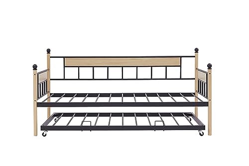 Lostcat Twin Size Daybed with Trundle Bed, Multifunctional Daybed with Pullout Trundle for Window Living Room, Sofa Bed Metal Framed for Kids Teens Adults, No Box Spring Needed, Black - Lostcat
