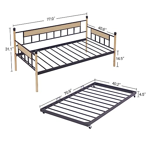 Lostcat Twin Size Daybed with Trundle Bed, Multifunctional Daybed with Pullout Trundle for Window Living Room, Sofa Bed Metal Framed for Kids Teens Adults, No Box Spring Needed, Black - Lostcat