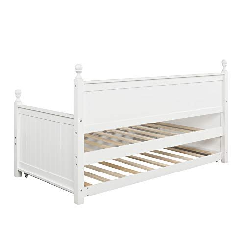 Lostcat Twin Size Daybed with Trundle, Solid Wooden Bed Frame, Wood Slat Support, No Box Spring Needed, Easy to Assemble, for Kids/Teen/Adults, White - Lostcat