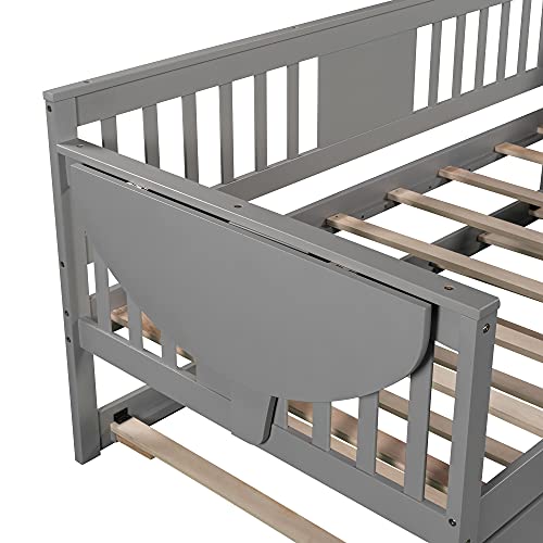 Lostcat Twin Size Daybed with Trundle,Twin Wood Daybed Bed Frame,Wood Storage DayBed Sofa Bed Frame,Solid Wood Daybed Twin Size Sofa Bed Frame with Wood Slat Support for Bedroom, Dorm, Guest Room,Grey - Lostcat