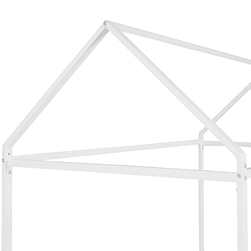 Lostcat Twin Size Kids House Bed Frame, Montessori Floor Bed Kids Bed Frame, Metal House Platform Bed with Roof for Kids Boys Girls, Metal Slat Support/No Box Spring Needed, White - Lostcat