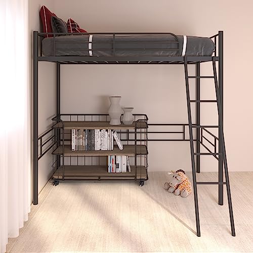 Lostcat Twin Size Loft Bed, Heavy Duty Metal Loft Bed with Full Length Guardrails and Ladder, No Box Spring Needed, Easy to Assemble, for Kids, Teens, Adults, Black - Lostcat