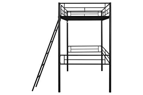 Lostcat Twin Size Loft Bed, Heavy Duty Metal Loft Bed with Full Length Guardrails and Ladder, No Box Spring Needed, Easy to Assemble, for Kids, Teens, Adults, Black - Lostcat