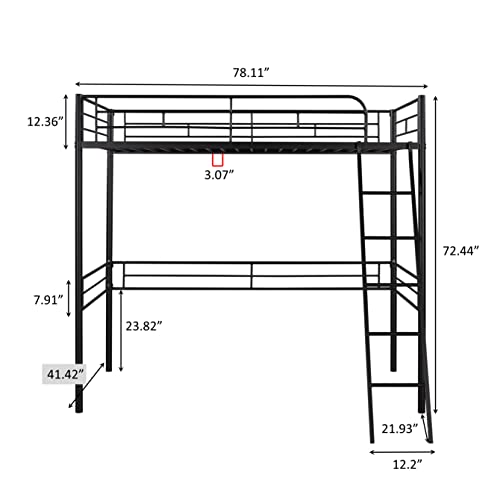 Lostcat Twin Size Loft Bed, Heavy Duty Metal Loft Bed with Full Length Guardrails and Ladder, No Box Spring Needed, Easy to Assemble, for Kids, Teens, Adults, Black - Lostcat