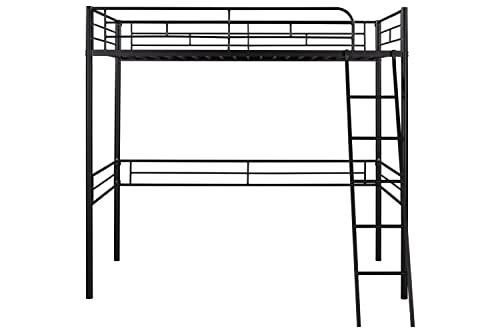 Lostcat Twin Size Loft Bed, Heavy Duty Metal Loft Bed with Full Length Guardrails and Ladder, No Box Spring Needed, Easy to Assemble, for Kids, Teens, Adults, Black - Lostcat