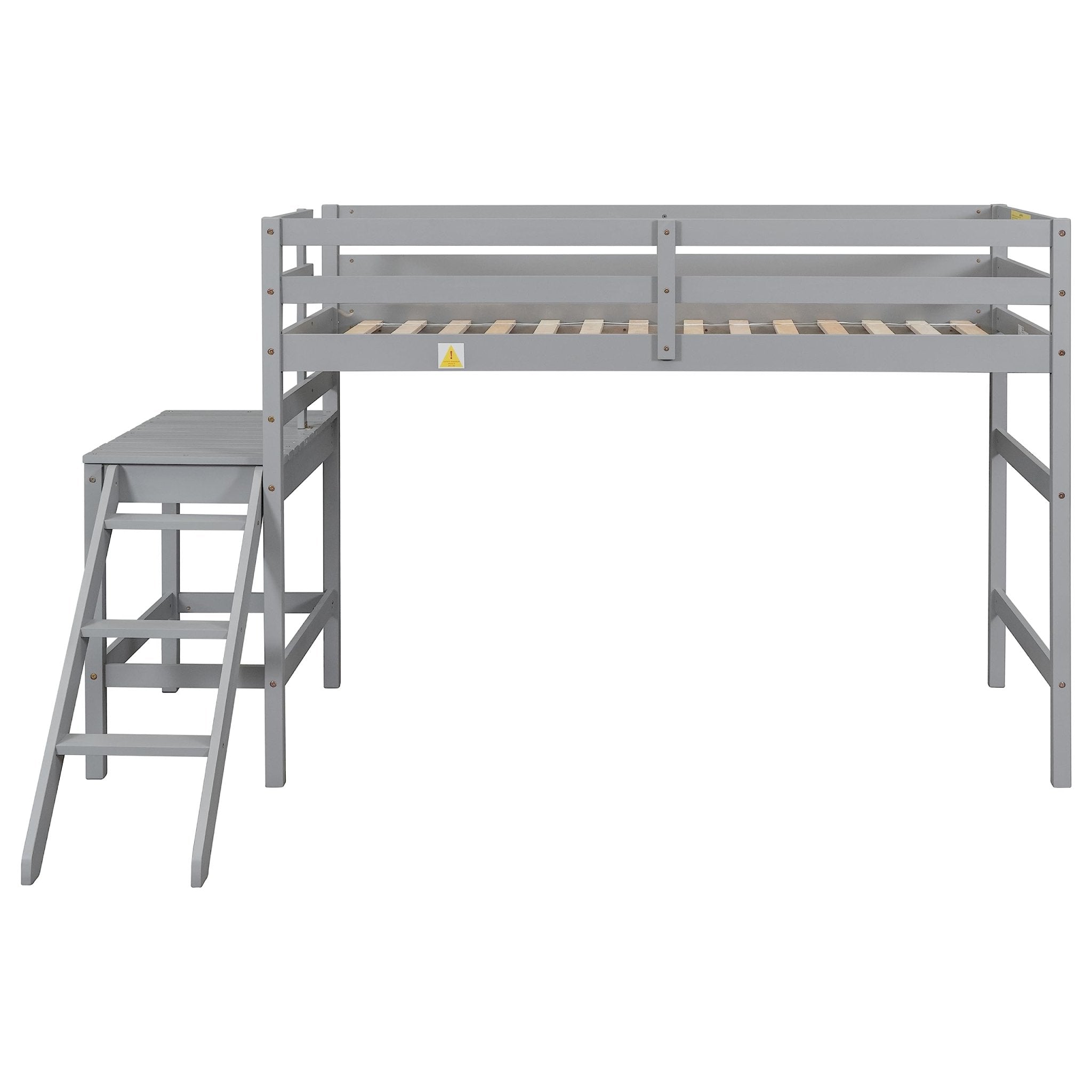 Lostcat Twin Size Loft Bed, Wood Low Loft Bed with Platform and Ladder for Kids,Space Saving Full Size Loft Bed for Girls Boys, No Box Spring Needed, Noise Free - Grey - Lostcat