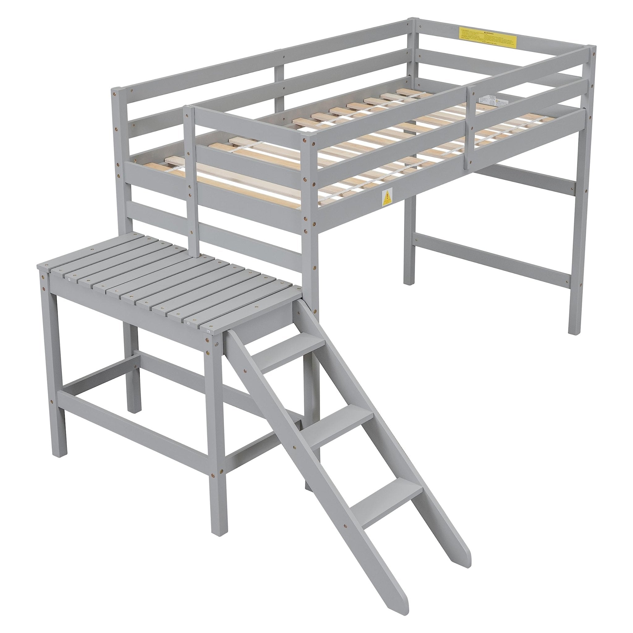 Lostcat Twin Size Loft Bed, Wood Low Loft Bed with Platform and Ladder for Kids,Space Saving Full Size Loft Bed for Girls Boys, No Box Spring Needed, Noise Free - Grey - Lostcat