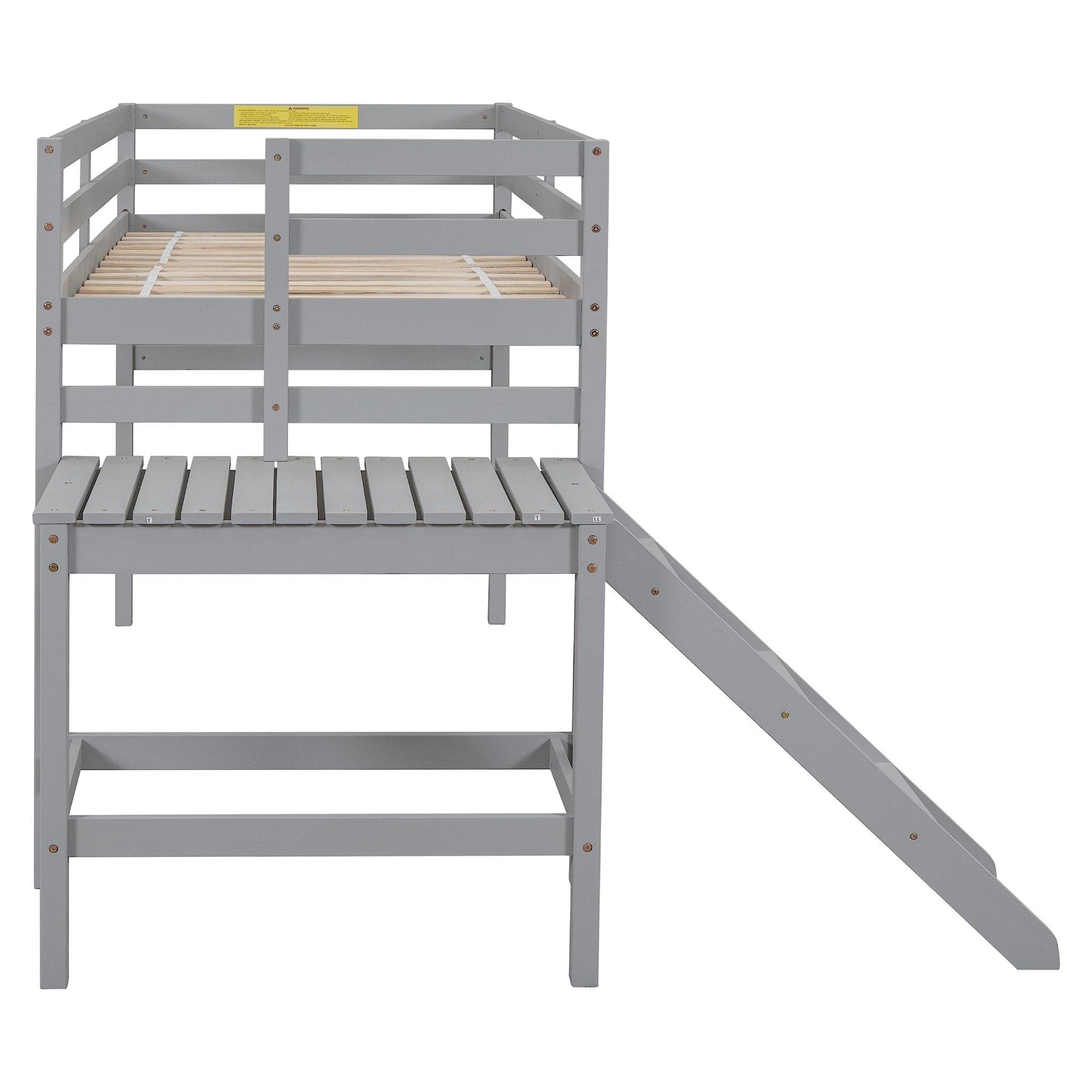 Lostcat Twin Size Loft Bed, Wood Low Loft Bed with Platform and Ladder for Kids,Space Saving Full Size Loft Bed for Girls Boys, No Box Spring Needed, Noise Free - Grey - Lostcat