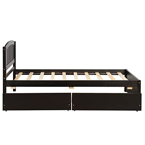 Lostcat Twin Size Platform Bed Frame with Two Drawers and Headboard,Wood Slats Support,Solid Pinewood Bedframe,No Box Spring Needed,for Boys/Girls/Adult Bedroom, Espresso - Lostcat