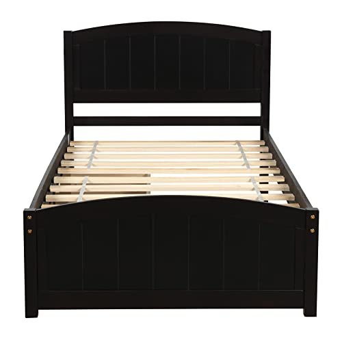 Lostcat Twin Size Platform Bed Frame with Two Drawers and Headboard,Wood Slats Support,Solid Pinewood Bedframe,No Box Spring Needed,for Boys/Girls/Adult Bedroom, Espresso - Lostcat