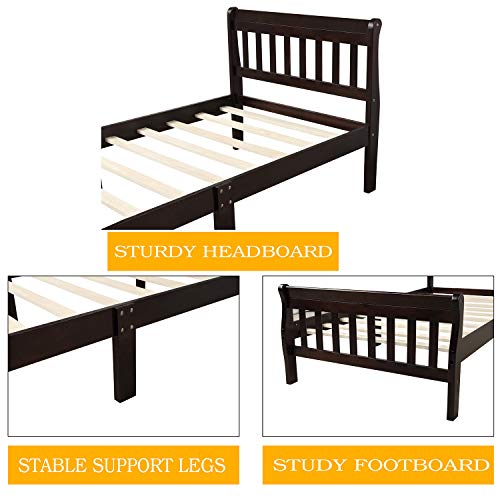 Lostcat Twin Size Wood Platform Bed Frame Panel Bed Mattress Foundation Sleigh Bed with Headboard and Footboard, Wood Slat Support,Easy Assembly, Espresso - Lostcat
