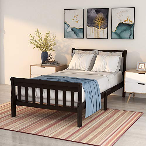 Lostcat Twin Size Wood Platform Bed Frame Panel Bed Mattress Foundation Sleigh Bed with Headboard and Footboard, Wood Slat Support,Easy Assembly, Espresso - Lostcat