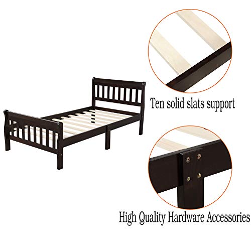 Lostcat Twin Size Wood Platform Bed Frame Panel Bed Mattress Foundation Sleigh Bed with Headboard and Footboard, Wood Slat Support,Easy Assembly, Espresso - Lostcat