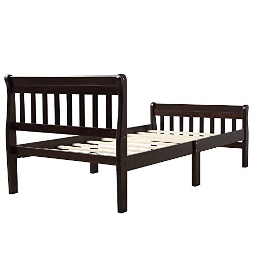 Lostcat Twin Size Wood Platform Bed Frame Panel Bed Mattress Foundation Sleigh Bed with Headboard and Footboard, Wood Slat Support,Easy Assembly, Espresso - Lostcat