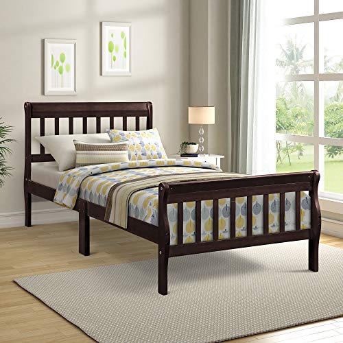 Lostcat Twin Size Wood Platform Bed Frame Panel Bed Mattress Foundation Sleigh Bed with Headboard and Footboard, Wood Slat Support,Easy Assembly, Espresso - Lostcat