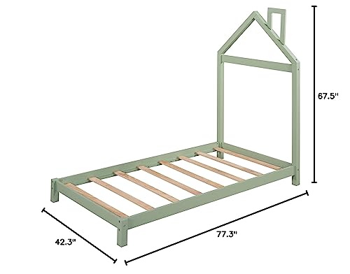 Lostcat Twin Size Wood Platform Bed with House-Shaped Headboard,Solid Wood Bedframe for Kids/Teen/Adults Bedroom,No Box Spring Needed,Green - Lostcat