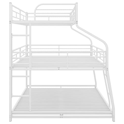 Lostcat Twin XL/Full XL/Queen Triple Bunk Bed with Long and Short Full-Length Guardrails, Built-in Ladder & Solid Slat Support for Boys, Girls, Teens, Bedroom, No Box Spring Needed, White - Lostcat