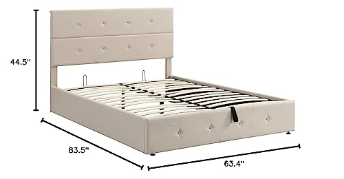 Lostcat Upholstered Queen Bed Frame with Storage Underneath and Headboard,Suitable for Kids/Teen/Adults,No Box Spring Needed,Beige - Lostcat