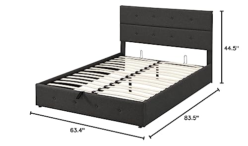 Lostcat Upholstered Queen Bed Frame with Storage Underneath and Headboard,Suitable for Kids/Teen/Adults,No Box Spring Needed,Grey - Lostcat