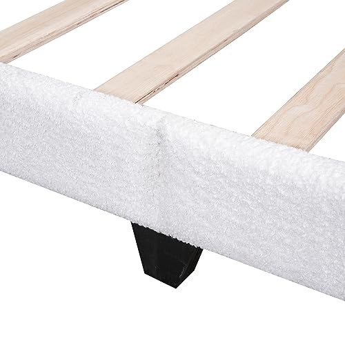 Lostcat Velvet Twin Daybed with Carton Ears Shaped Headboard, Kid Bed Frame Upholstered Kid Bed, Twin Size Wood Low Floor Platform Bed Frame with Slat Supports, Headboard and Footboard for Kids, White - Lostcat